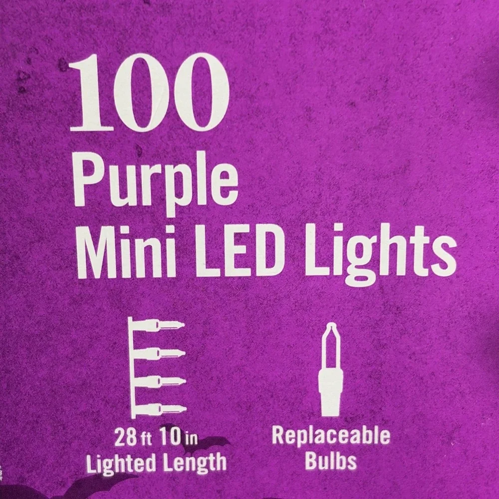 HOME ACCENTS 100 Purple LED Mini Lights 28.8 ft Christmas Halloween - New